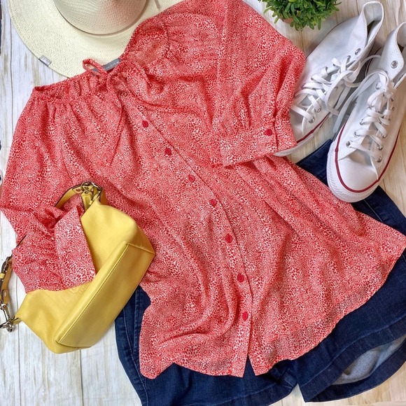 Olivia Moon Red & White Sheer Blouse - Picture 1 of 12